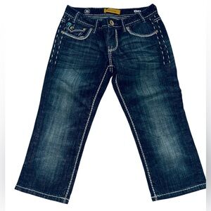 Buckle MEK Dnm Jeans 25 Blue Capri Khora Low Rise Stretch Denim Thick Stitch